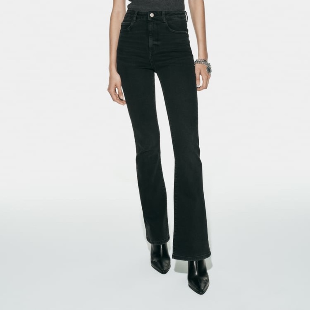 New Zara black/grey high rise flare stretch jeans size 0